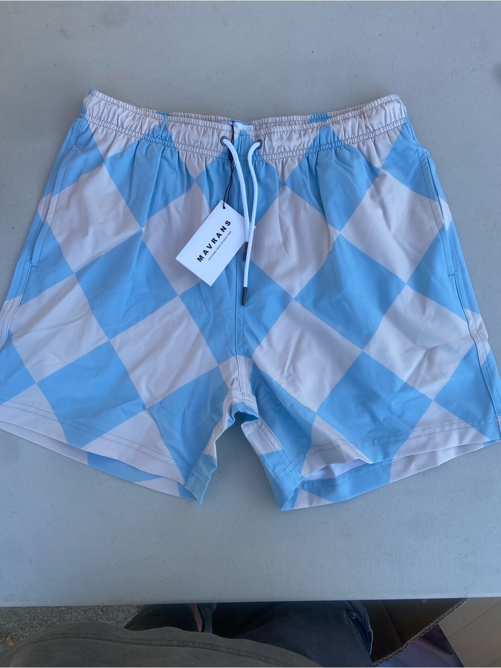 MAVRANS Light Blue & White Checker Swim Board Shorts